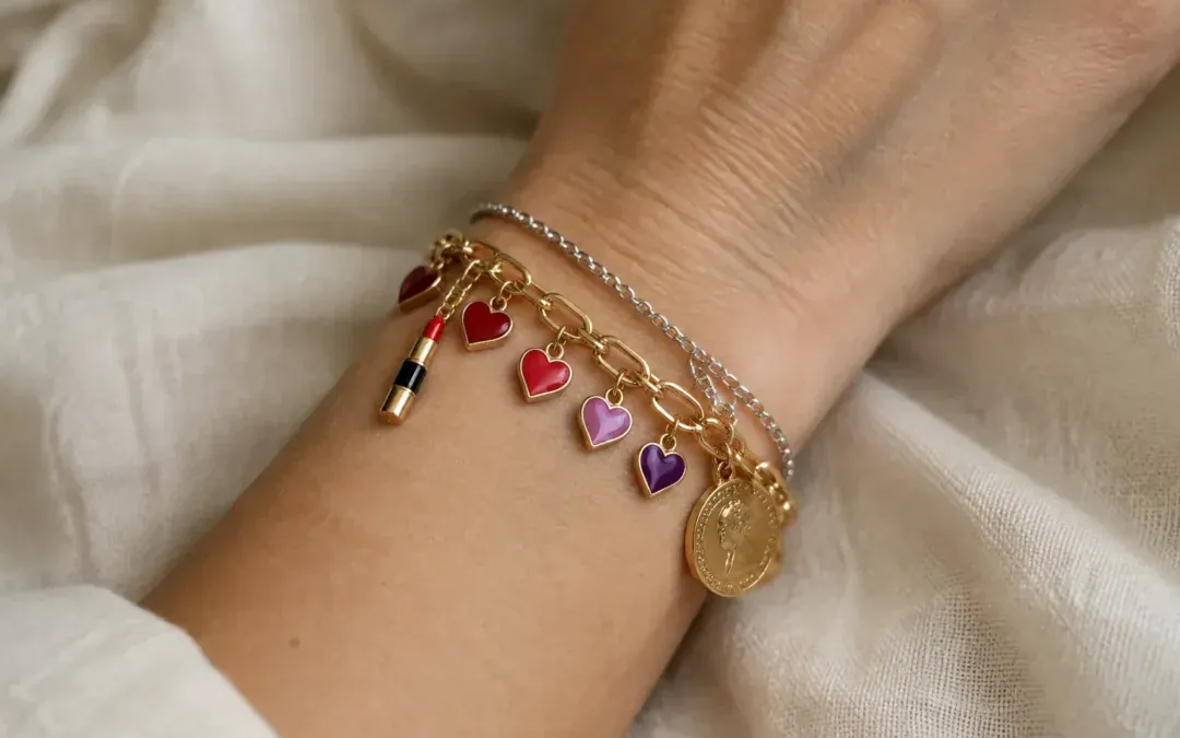 How to style charm jewelry: stacking ideas for bracelets, necklaces and hoops.